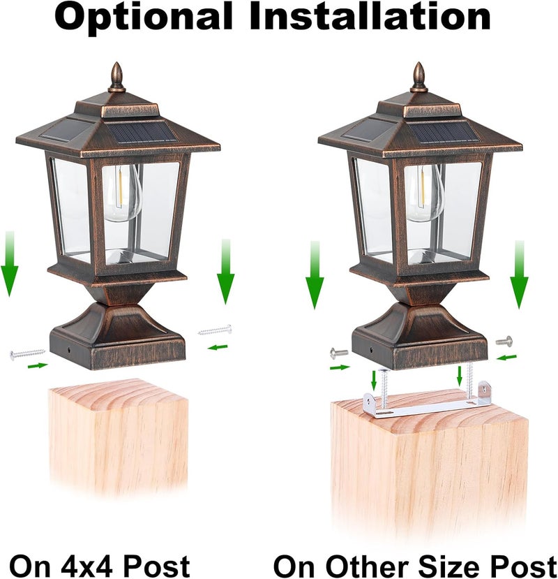 Derynome Solar Post Cap Lights, Waterproof Outdoor Light for 4x4 Wooden Posts, Solar Lights with Glass Shade for Deck Fence Patio Post Decor,Bronze (2 Pack) - Image 5